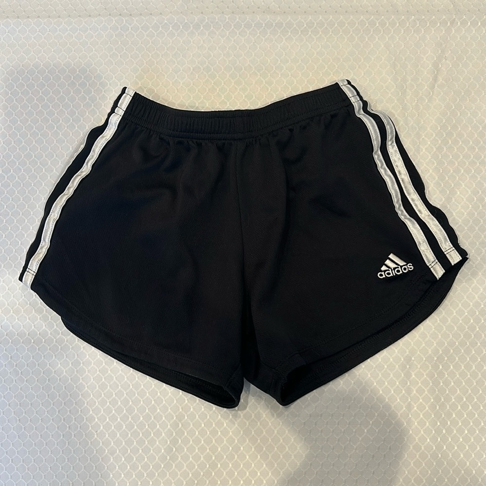 Adidas Girls size 14 Large shorts with 3 white stripes on side
